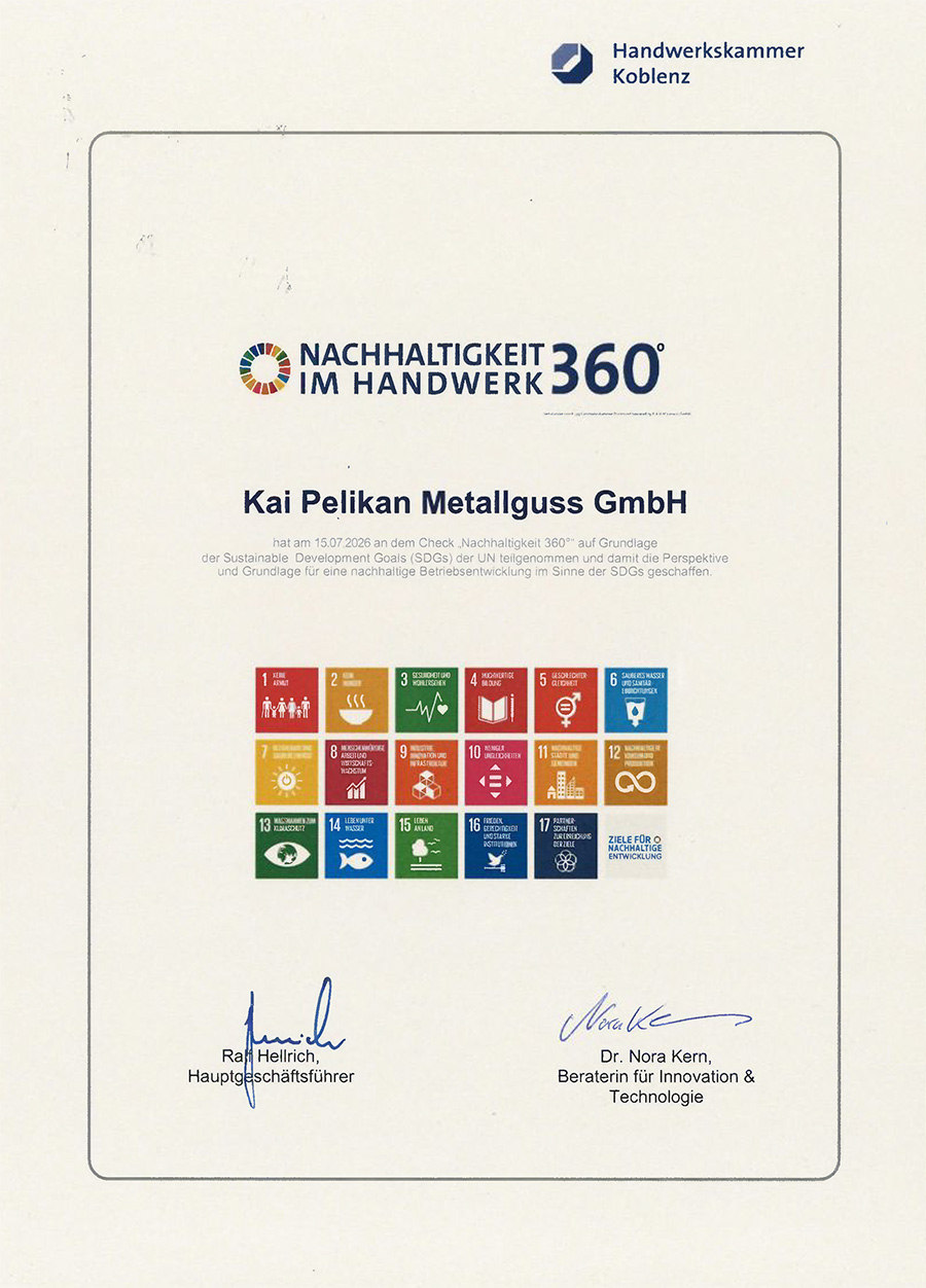 urkunde nachhaltigkeit metallguss pelikan